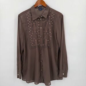 GAP Boyfriend Shirt Womens Medium Brown Beaded Embroidered Western Blouse